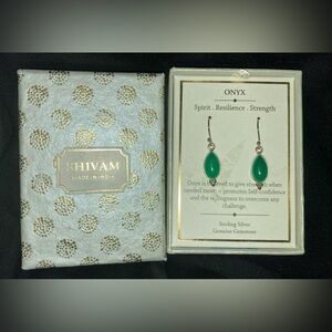 SHIVAM INDIA GENUINE GEMSTONE GREEN ONYX STERLING SILVER EARRINGS